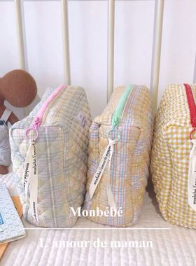 monbebe韩国进口妈格纹妈咪包化妆包尿布包待产包收纳27X18X8