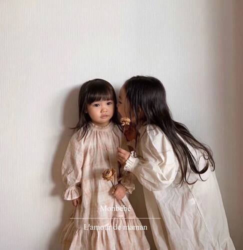 童装韩国进口格纹米色长裙母女装