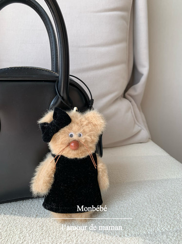 monbebe韩国进口毛茸茸丝绒裙蝴蝶结小熊钥匙扣挂件包挂手机挂