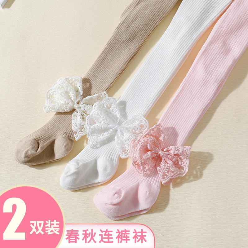 儿童连裤袜春秋中厚女宝宝连体袜婴儿大PP外穿蝴蝶结女童打底裤袜