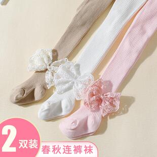 儿童连裤 袜 袜春秋中厚女宝宝连体袜婴儿大PP外穿蝴蝶结女童打底裤