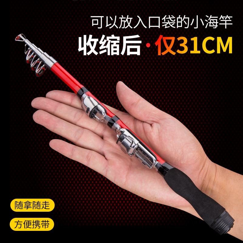 迷你小海竿抛竿超短节鱼竿超硬小海杆套装远投钢笔裸竿路亚竿甩杆