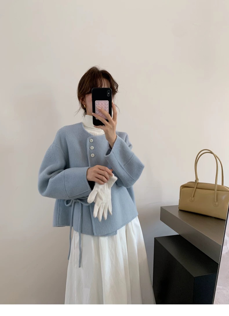 2025百搭短双面羊绒大衣外套毛呢韩系羊毛大衣高级设计小个子法式