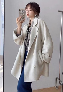 2025反季秋冬羊毛双面羊绒大衣双排扣 中长款女式百搭保暖外套