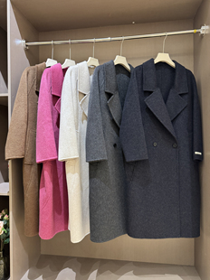 黑灰色双面羊绒大衣女2025秋冬新款中长款高级感西装领羊毛呢韩系