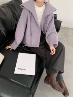 2025新款双面羊绒大衣女短款小个子海军领宽松双面羊毛大衣呢外套