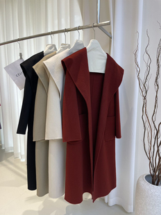 2025秋冬高端大气韩系带帽双面羊绒大衣羊毛大衣长款毛呢外套女