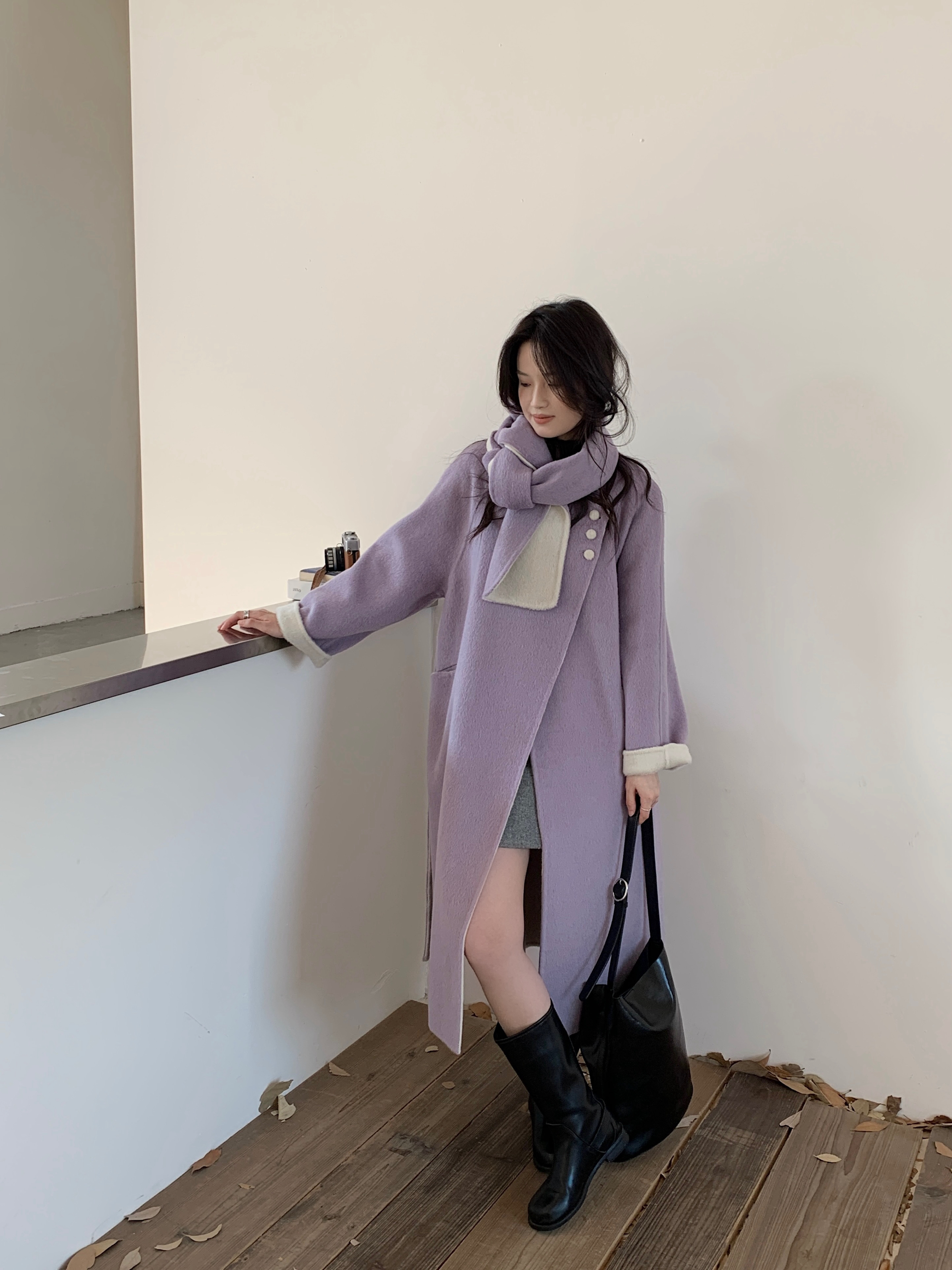 2025欧货秋冬新款双面羊绒大衣女中长款立领宽松显瘦羊毛呢外套女