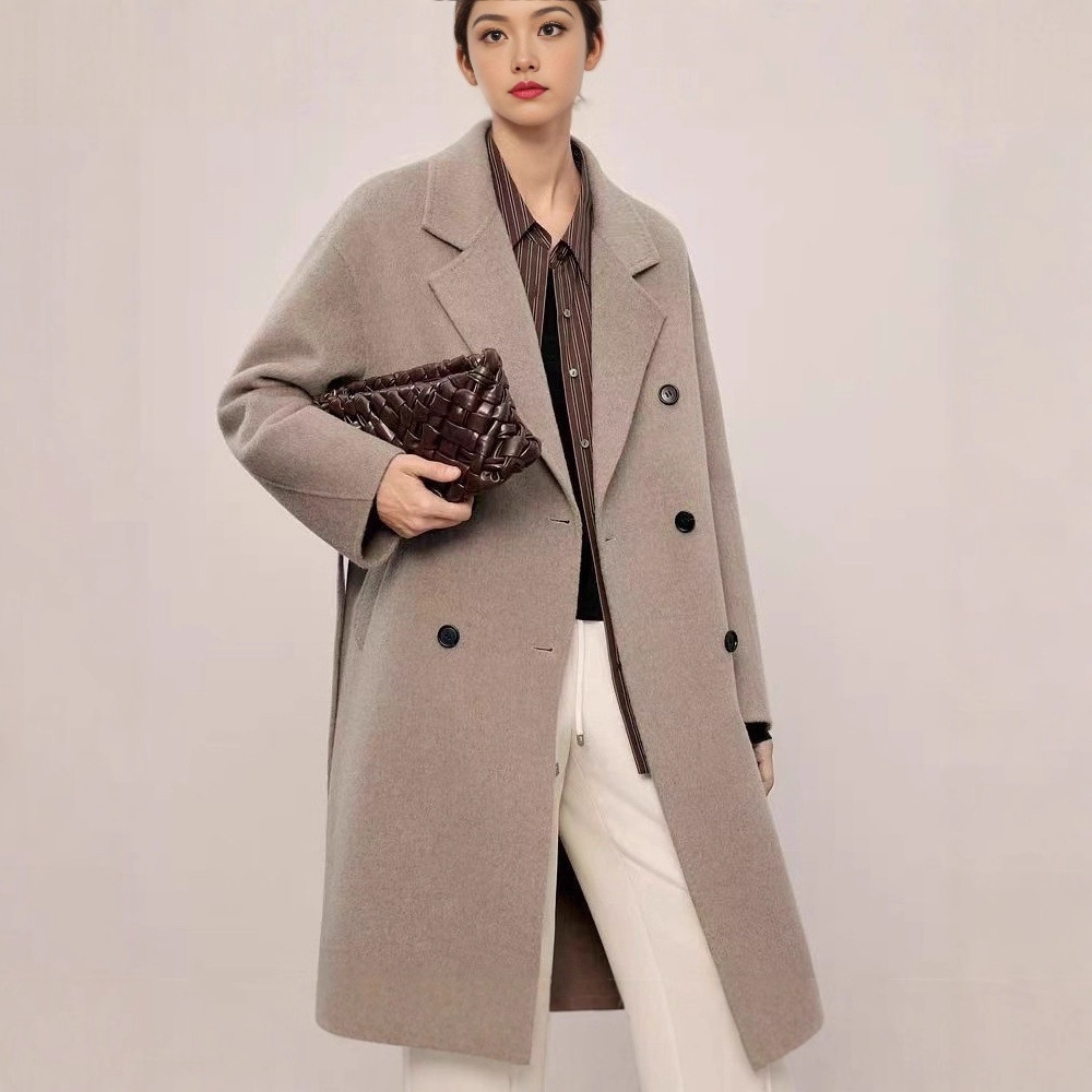 麦*商场同款2025冬季新品时尚气质休闲百搭中长款双面呢大衣