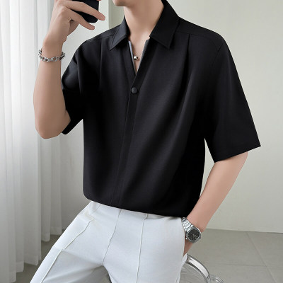 痞帅风衬衫男士短袖POLO衫夏季冰丝男装2025新款夏装衣服男款衬衣