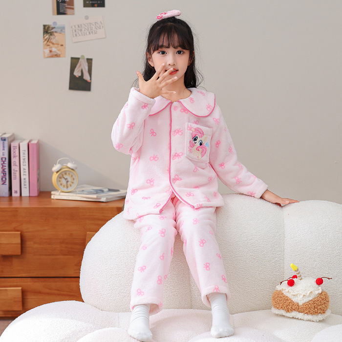 彩虹小马女童睡衣秋冬季法兰绒儿童珊瑚绒小马宝莉女孩2026新冬款