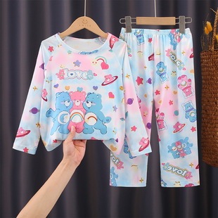儿童睡衣女童春秋薄款长袖爱心熊CareBears 女孩可爱中大童空调服
