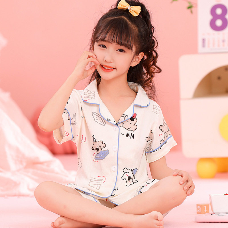 小狗睡衣睡裤仿棉衣服夏款3-4-5-6-7-8-9-10岁肥胖12女孩14中大童