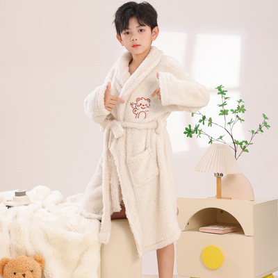 男宝宝珊瑚绒睡衣加厚睡袍加绒秋冬装小童中大童儿童法兰绒家居服