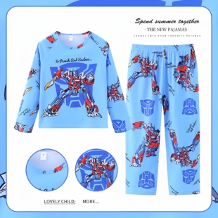 男童儿童套装变形金刚长袖睡衣外穿擎天柱儿童家居服男孩子空调房