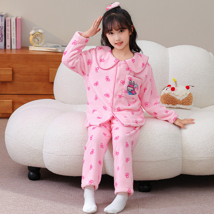 女童睡衣秋冬季珊瑚绒labubu女孩拉布布法兰绒娃娃领公主风家居服