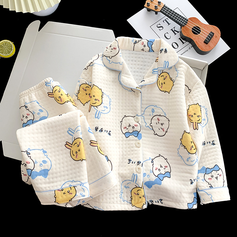 儿童空气夹棉睡衣女童保暖秋冬装中大童卡通小宝宝吉伊卡哇家居服