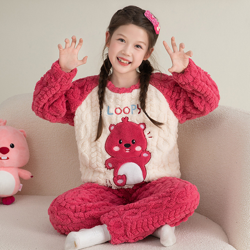 Loopy露比少女睡衣冬季加绒加厚 法兰绒珊瑚绒儿童女孩家居服长袖