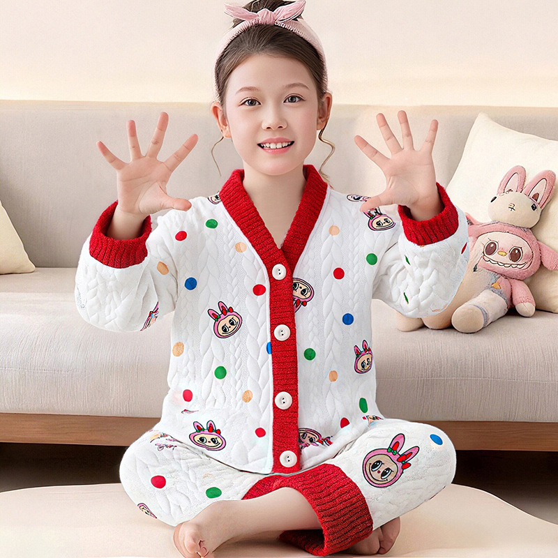 2026新款儿童睡衣秋冬季加厚女童中大童胖童女孩拉布布开衫家居服