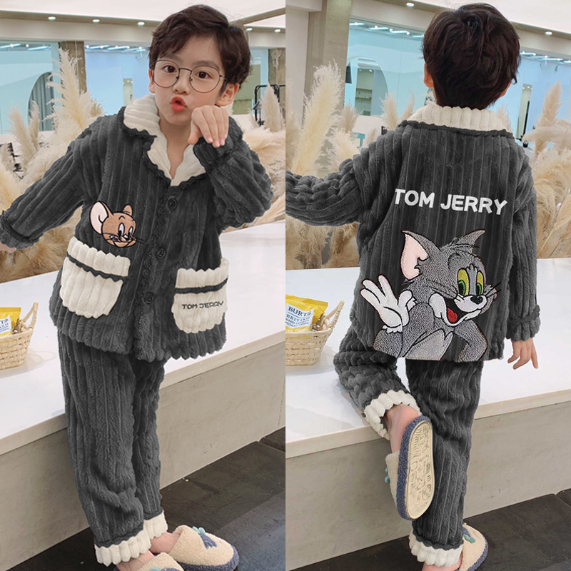 猫和老鼠TomJerry男童睡衣套装冬季2026新款儿童法兰绒加厚家居服