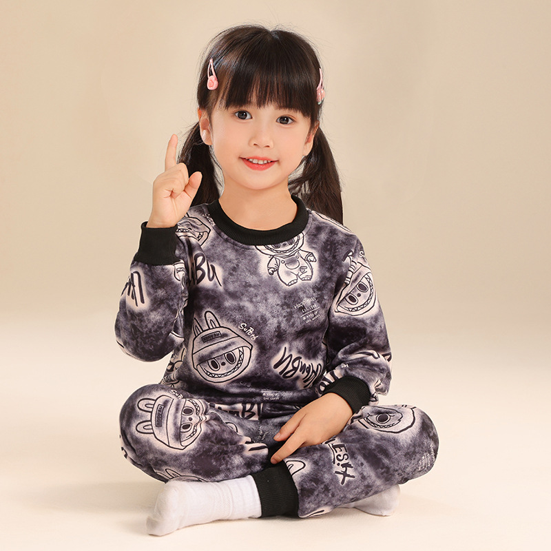 秋冬季拉布布睡衣德绒新款中大童小童女儿童加厚秋衣裤保暖家居服