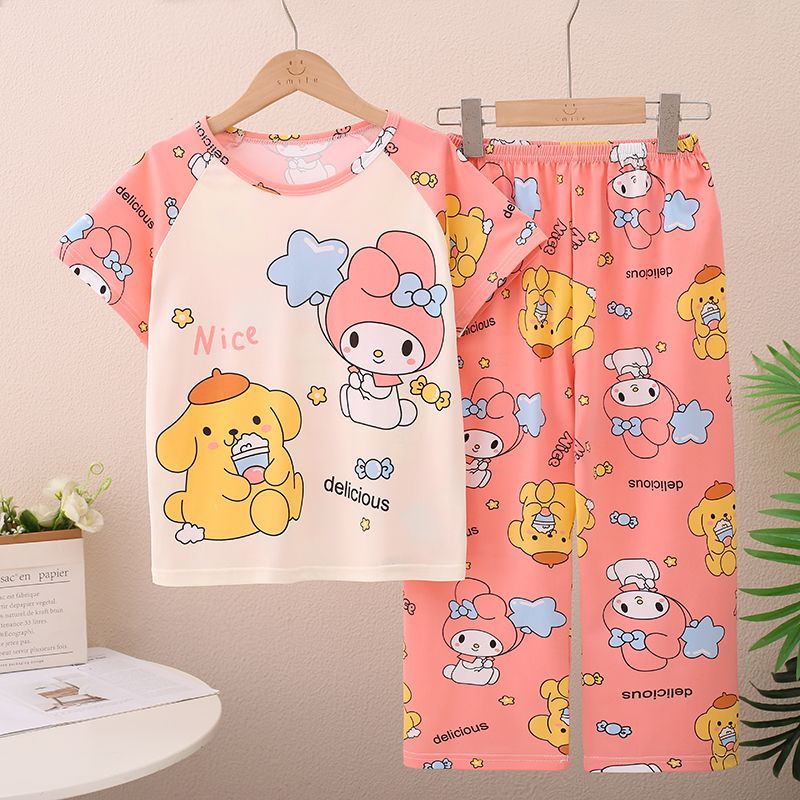 儿童睡衣睡裤女孩夏季2025新款女童短袖长裤薄款卡通美乐蒂布丁狗