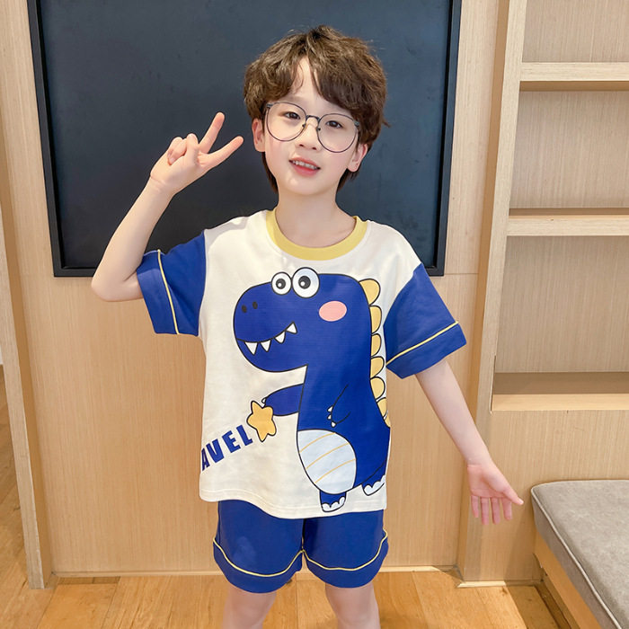 男童睡衣夏季3宝宝4儿童5学生6-7恐龙8-9-10岁男孩纯棉家居服套装