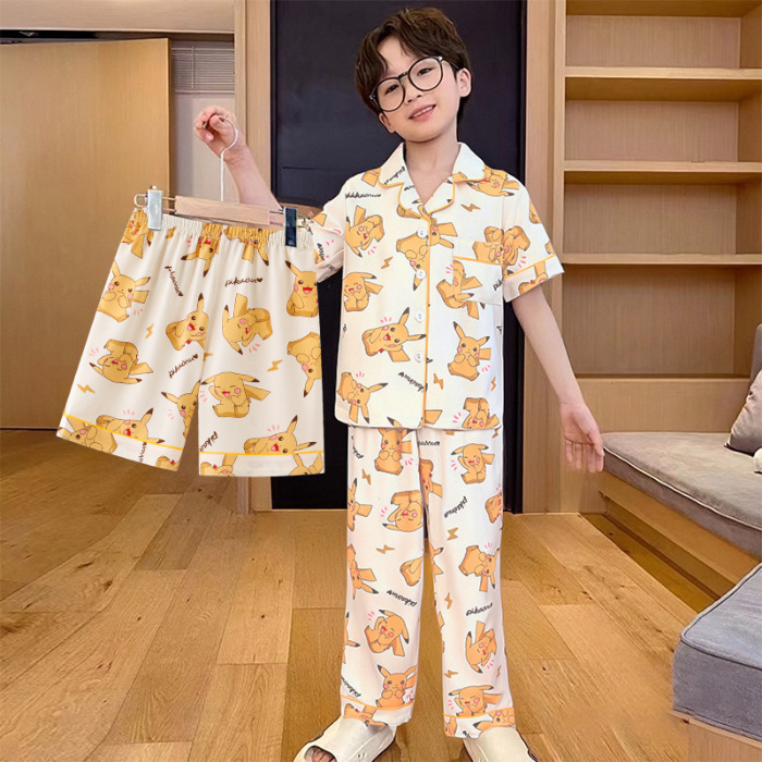儿童睡衣2025春季秋天宝可梦卡通皮卡丘可爱中大童家居服套装男孩