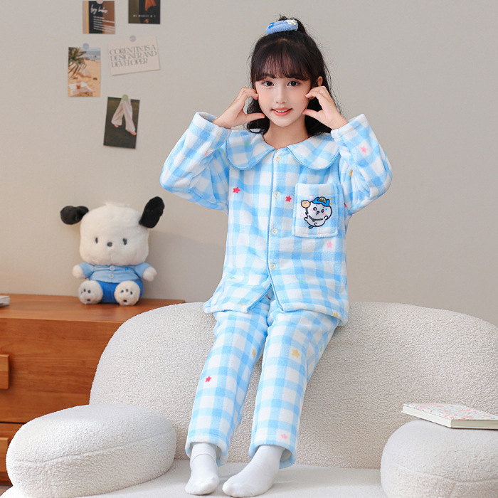吉伊卡哇儿童睡衣女童秋冬季2026新款加厚款法兰绒珊瑚绒女孩套装