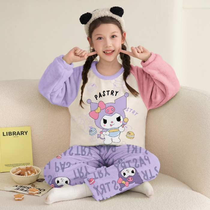 儿童睡衣女童珊瑚绒厚法兰绒冬季中大童保暖宝宝库洛米家居服长袖