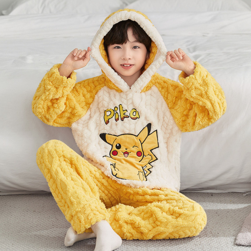 2026新款珊瑚绒法兰绒冬季儿童男童睡衣服精灵宝可梦皮卡丘家居服
