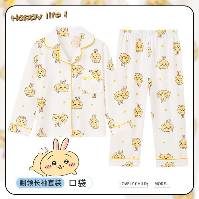 家居服开衫女童春秋季薄款长袖Chikawa吉伊卡哇3-5-7-9岁儿童睡衣