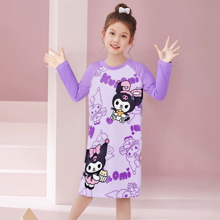 2026新款儿童睡衣秋冬季款长袖女童睡裙女孩库洛米德绒连体连衣裙