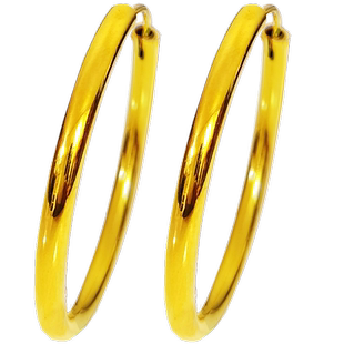 全银耳环镀加厚24K黄金色彩金3mm粗夸张圆管大小圆耳圈圈s925纯银