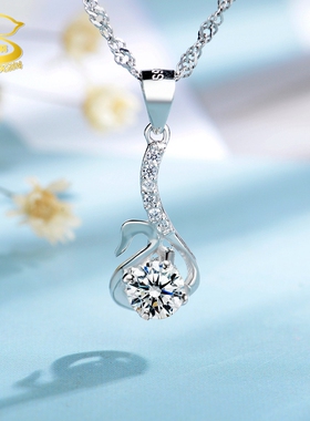 纯银项链天鹅时尚风刻字钻石吊坠