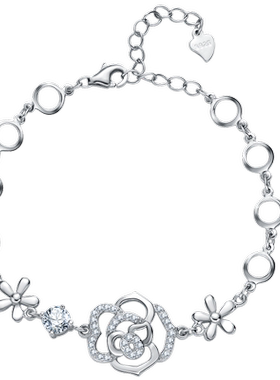 保真纯银清新满钻玫瑰花手链