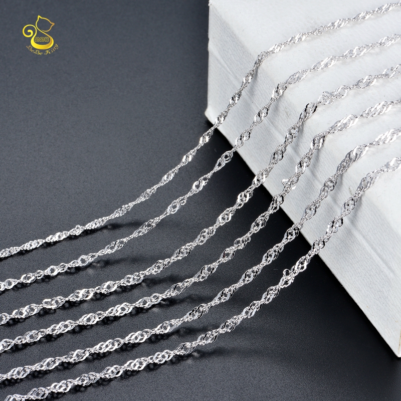 水波纹加长款S925银镀白金毛衣链