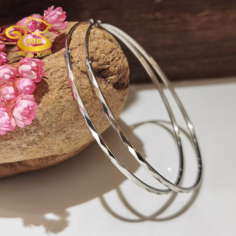 夸张白银菱形花纹细款耳圈圈耳环