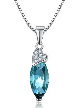 蓝色水晶盒子链饰品银吊坠