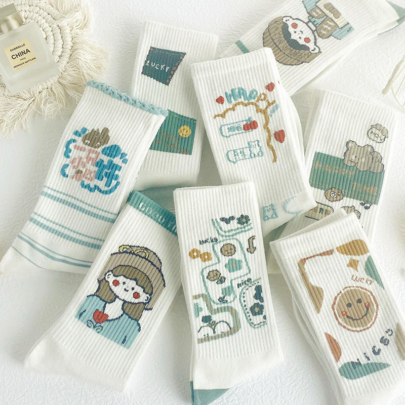 白色棉袜子女ins潮百搭高颜值森系开学女运动日系中筒女长袜