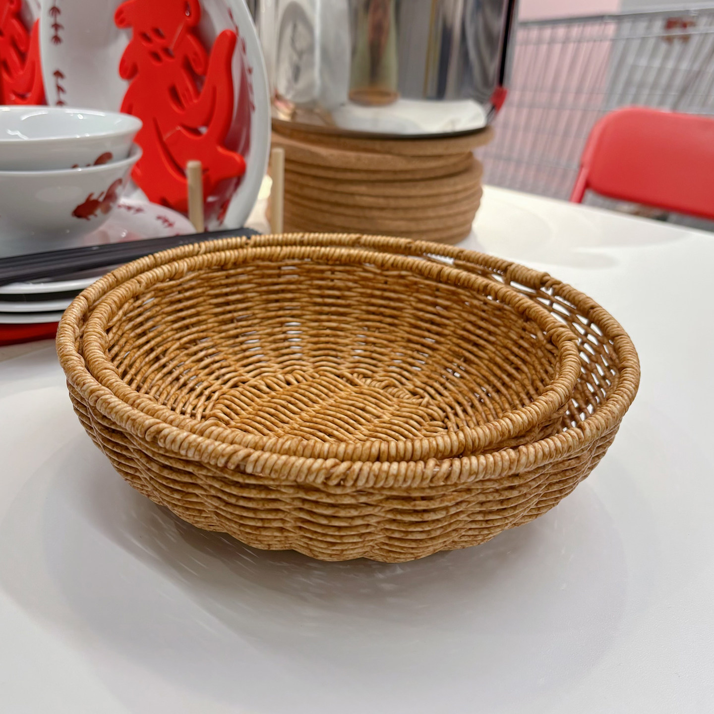 手工仿藤编织果篮新年家用茶几花生坚果摆放篓圆形零食面包收纳筐,餐饮具,果盆/果盘/果篮,淘宝优惠券,粉丝福利购,淘宝优惠卷