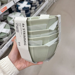 新品宜家代购STRIMMIG斯特里米格淡灰绿色石瓷大碗面碗炒菜盘深盘