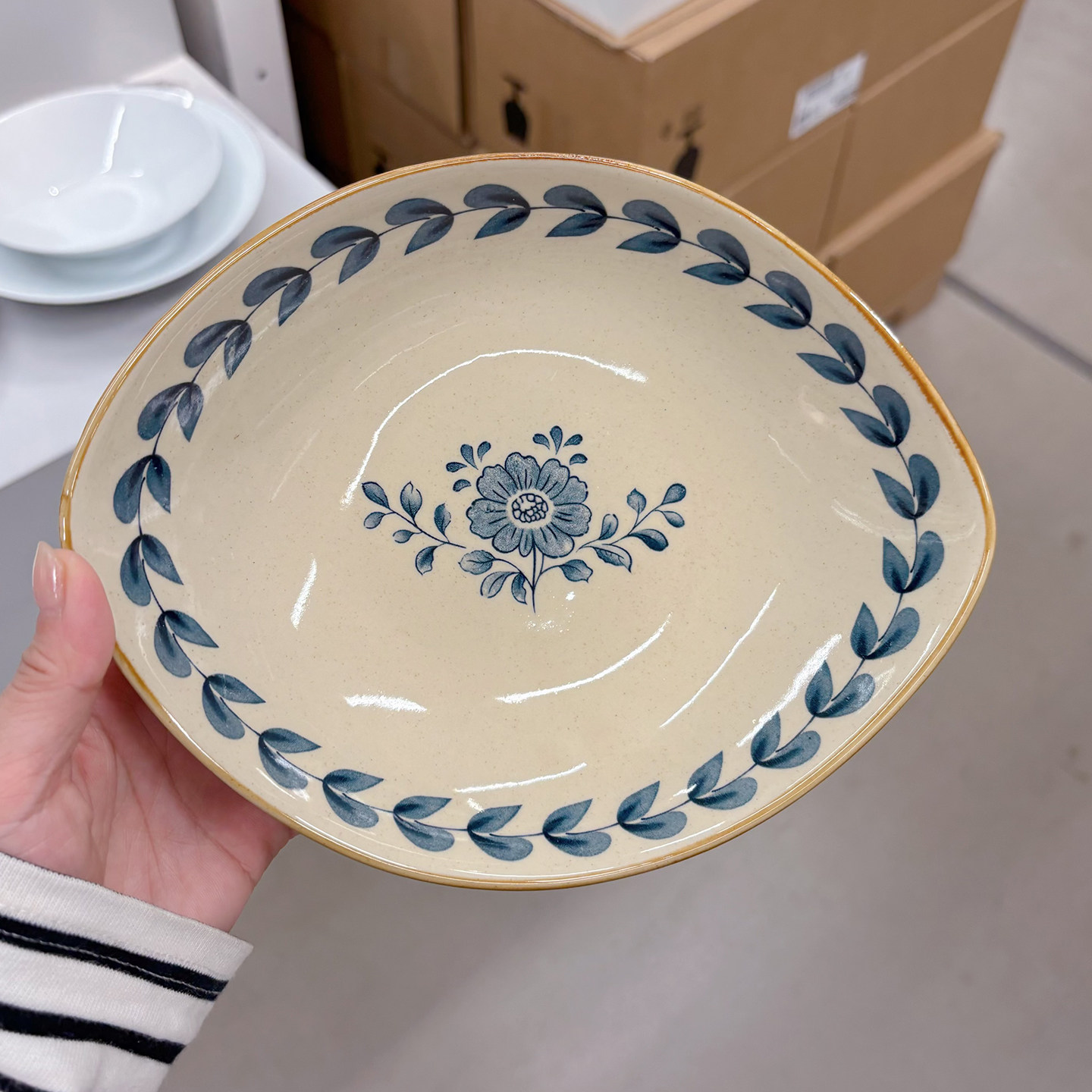 日式复古兰花陶瓷餐具家用碗盘碟乔迁8寸船盘上菜炒饭盘双耳汤碗