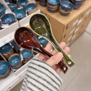 日式窑变陶瓷汤勺超好用汤勺家用长柄汤匙调羹一人食吃面嗦粉喝汤
