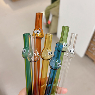 加厚耐高温玻璃吸管0.8mm黑熊石虎可爱防爆吸管奶茶果汁粗直管ins
