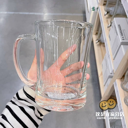 Ikea, прозрачный стеклянный бокал, ручка, вместительная и большая чайная чашка, 600 мл