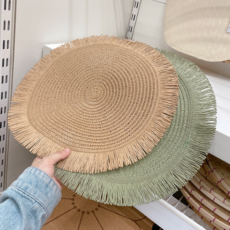 手工流苏边须纸质编织餐垫盘垫