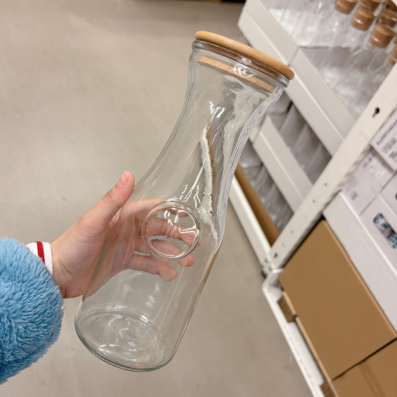 家用果汁酸梅汁瓶凉白开水玻璃壶防尘带盖牛奶瓶餐厅柠檬冷饮水壶