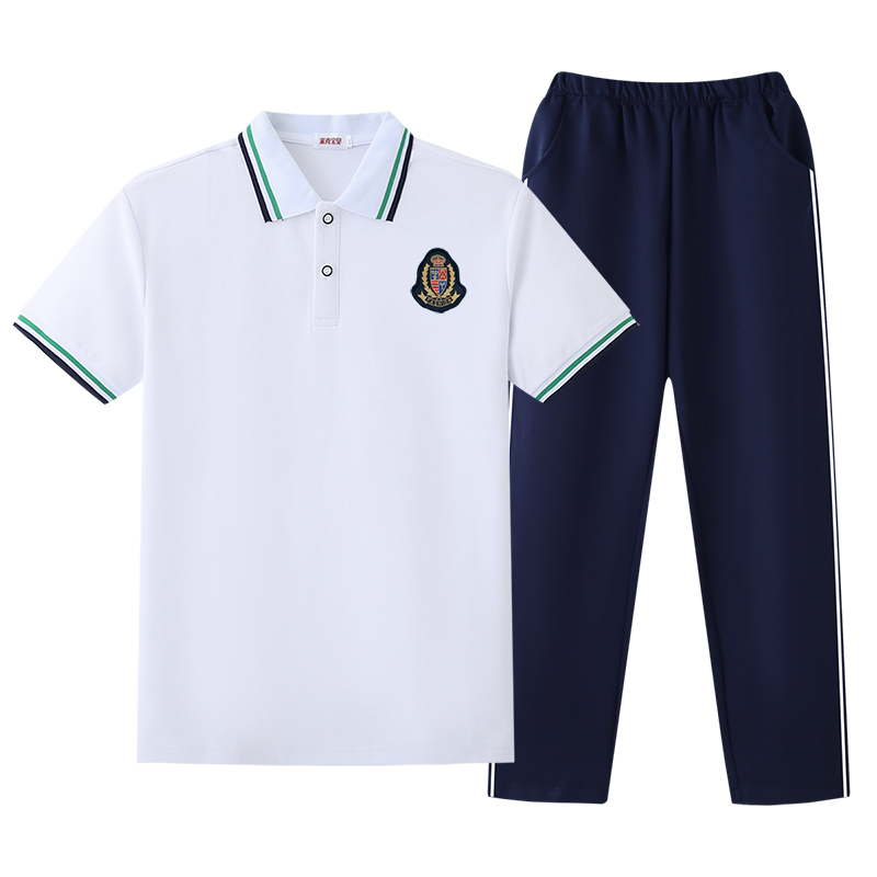 校服套装小学生polo衫白色幼儿园园服夏季短袖T恤中学生儿童班服