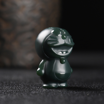 新疆和田玉塔青玉卡通机器猫吊坠